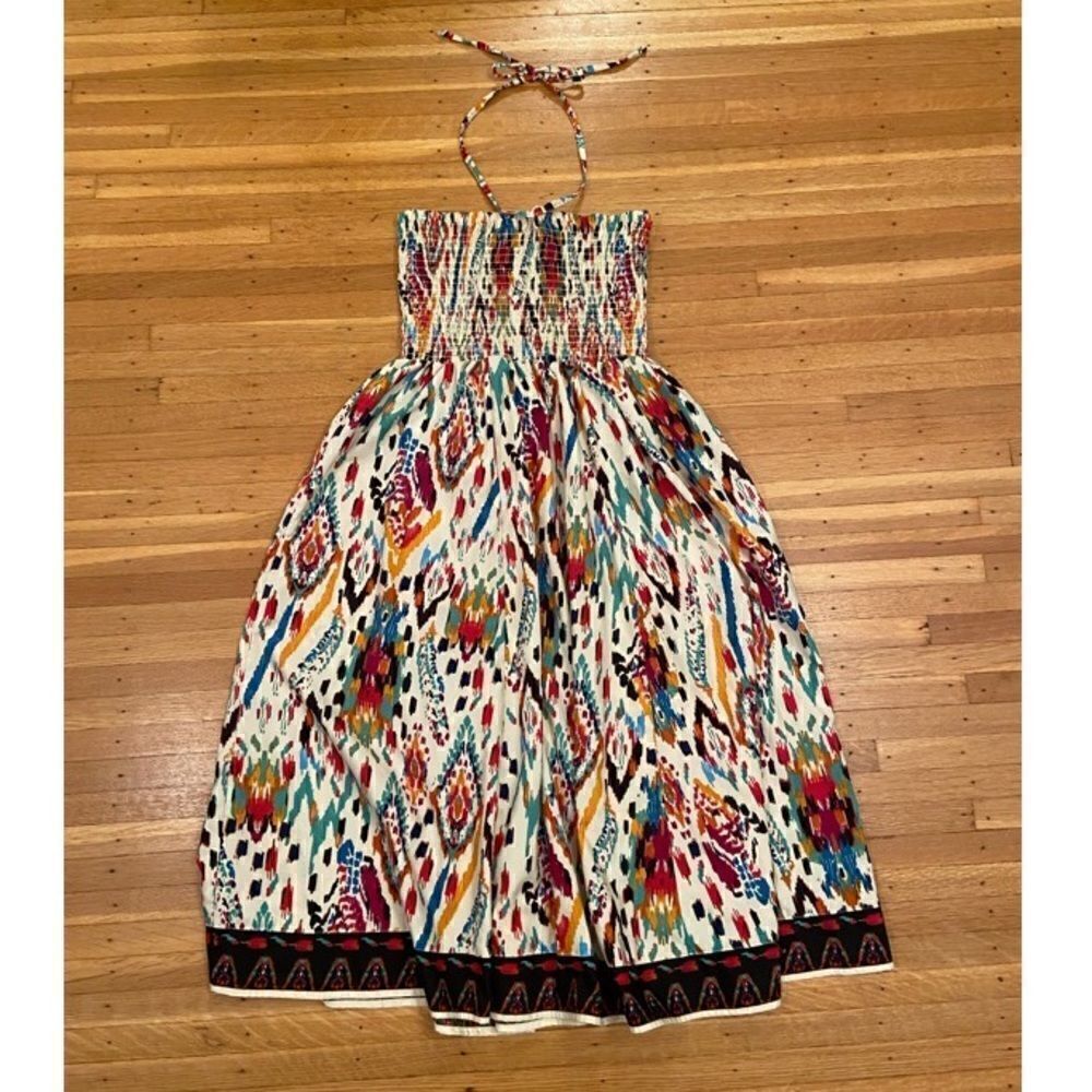 Deja Bleu smocked multicolor patterned halter dress